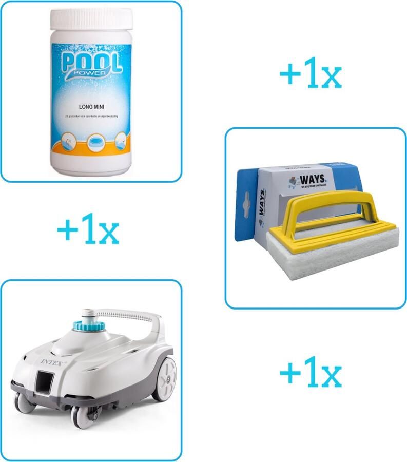 Pool Power Zwembad Onderhoudsbundel Zwembad Onderhoud Starterspakket bevat Chloor Scrubborstel en Stofzuiger Ideaal voor Opzetzwembaden (3-delig)