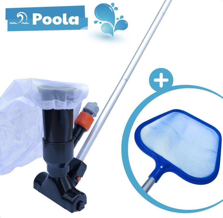 Poola Zwembad stofzuiger + Zwembad schepnet Inclusief 5-delige steel (140cm) Zwembad onderhoud schoonmaakset Zwart