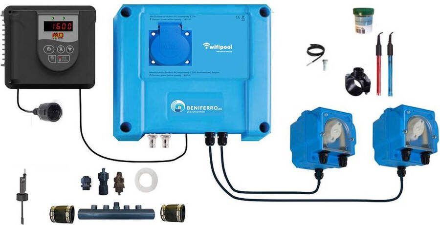 Pooltronics PRO Zwembad Chloor Verwarming Automatisatie zelfbouwpakket met frequentieregelaar Automatisch Chloor en Ph Dosering Systeem Waterbehandeling MET WIFI