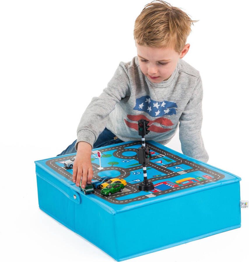 Pop-it-Up Speelbox Garage Opbergdoos & Speelmat Opbergbox die past onder het bed Speelgoedkist voor auto's & ander speelgoed Jongens & meisjes