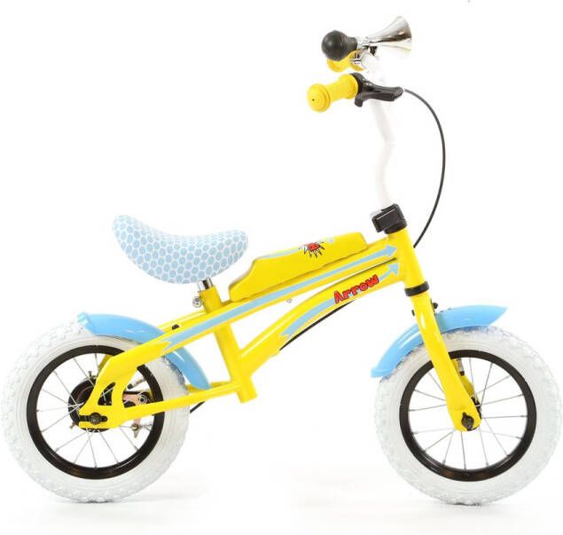 Popal Arrow Loopfiets 12 inch geel lichtblauw balance Bike