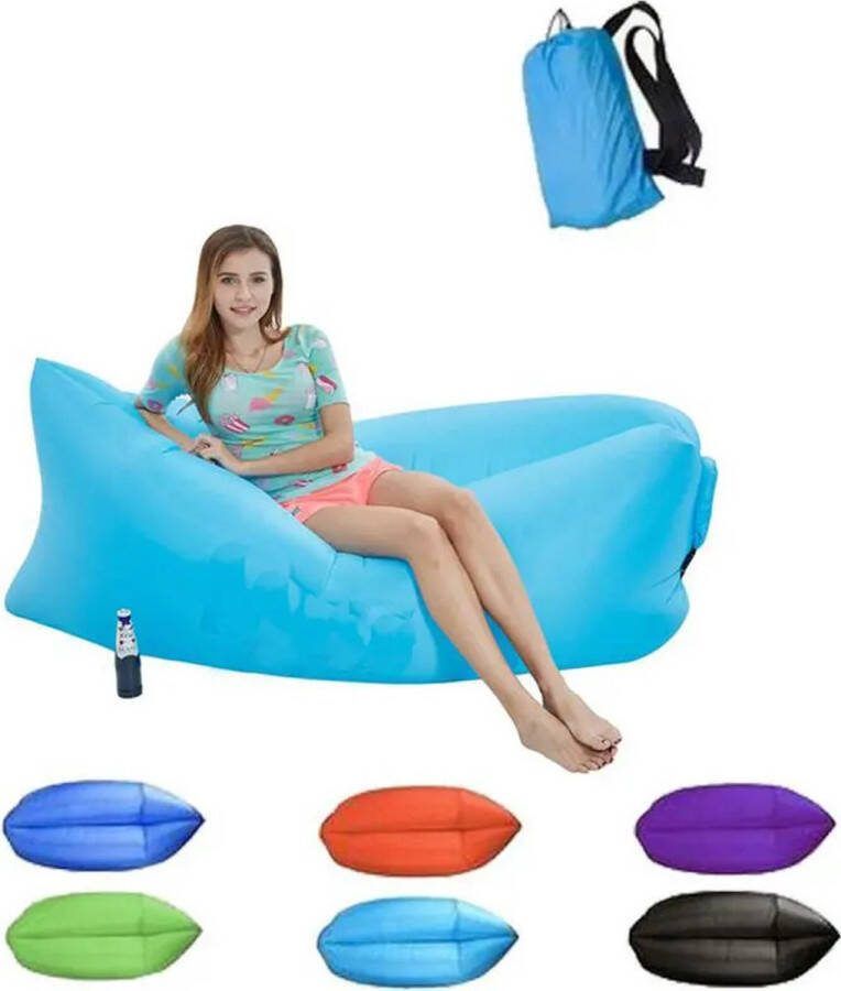 Popup Kids Opblaasbare Sofa Ligbed Zitzak XL Air Luchtbed Camping bed Opvouwbaar Compact Strandbed Strandstoel Indoor Outdoor BLAUW