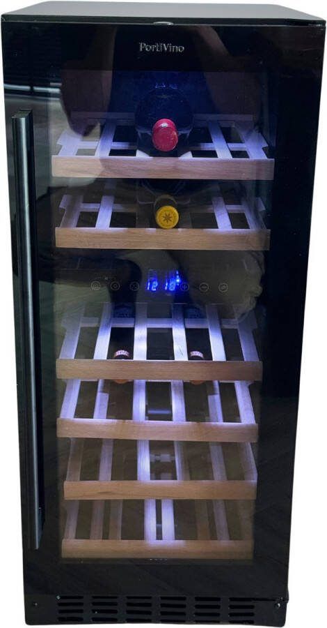 PortiVino Wijnkoelkast Houten planken Dubbele Zone Wijnkoeler 32 flessen Wijnklimaatkast Wijnkoelkast met compressor