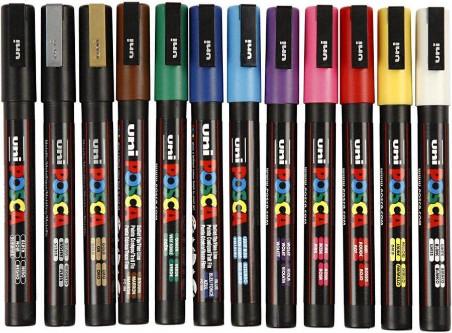 Posca Marker kleuren afm PC-3M lijndikte 0 9-1 3 mm 12 stuk 1 doos