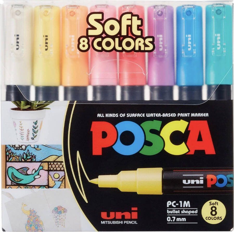 Posca PC1MC Extra Fine Bullet Tip Pen Soft Colors 8 pc