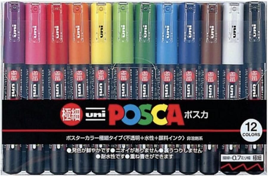 Posca stiften 12 stuks paint marker dun 0.7 mm PC1M12C hobby verfstiften