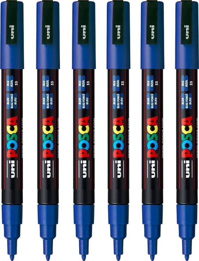 Posca Stiften PC-3M Fine Tip verfstiften Blauw 6 stuks