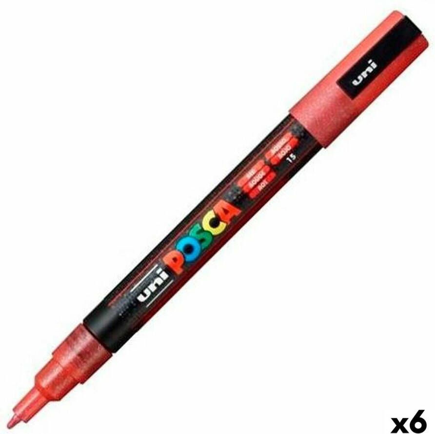 Posca Stiften PC-3M Fine Tip verfstiften Glitter rood 6 stuks