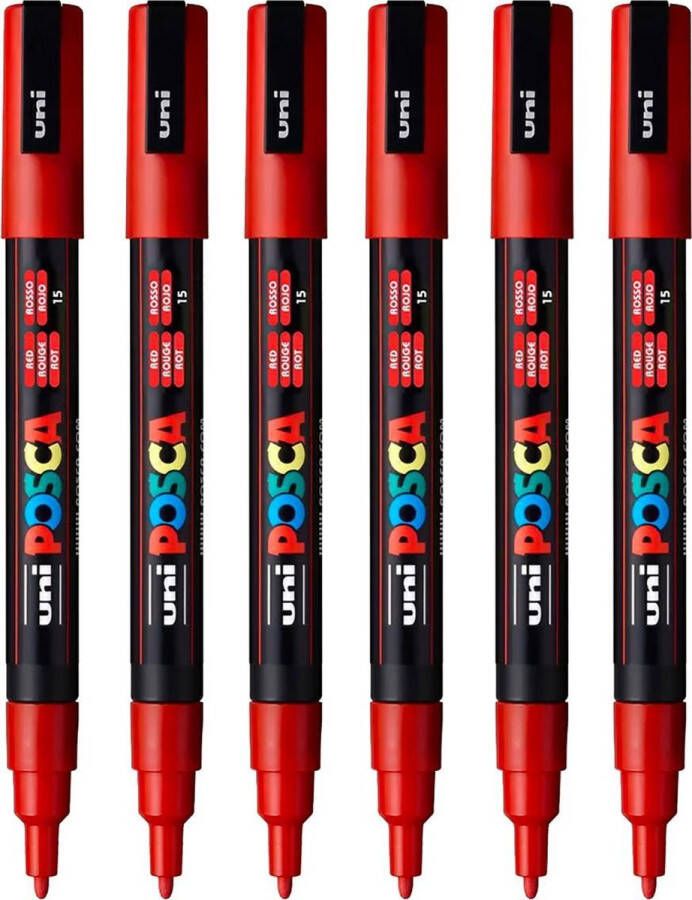 Posca Stiften PC-3M Fine Tip verfstiften Rood 6 stuks