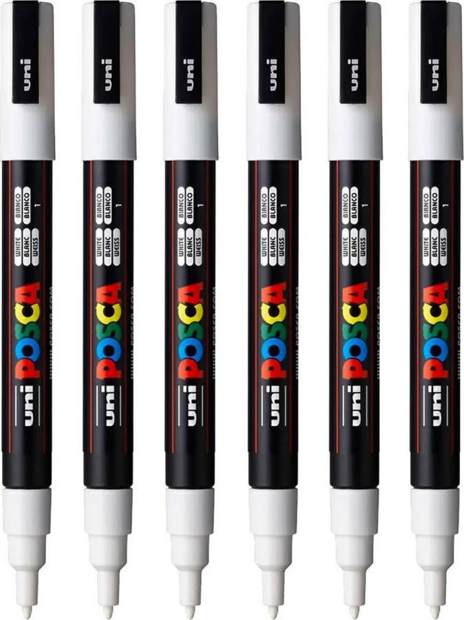 Posca Stiften PC-3M Fine Tip verfstiften Wit 6 stuks