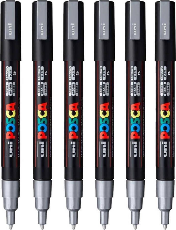 Posca Stiften PC-3M Fine Tip verfstiften Zilver 6 stuks