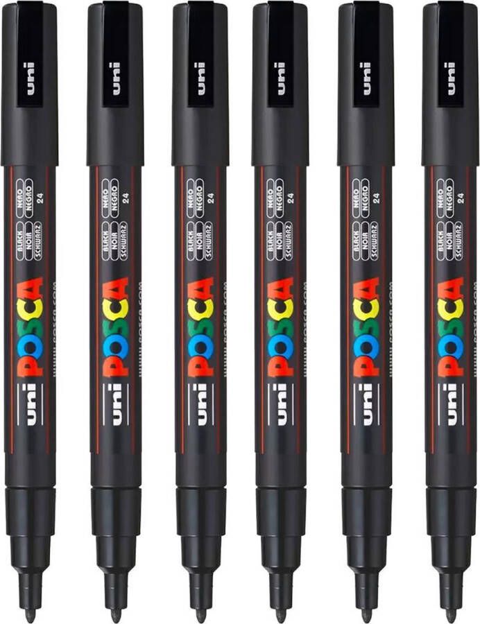 Posca Stiften PC-3M Fine Tip verfstiften Zwart 6 stuks