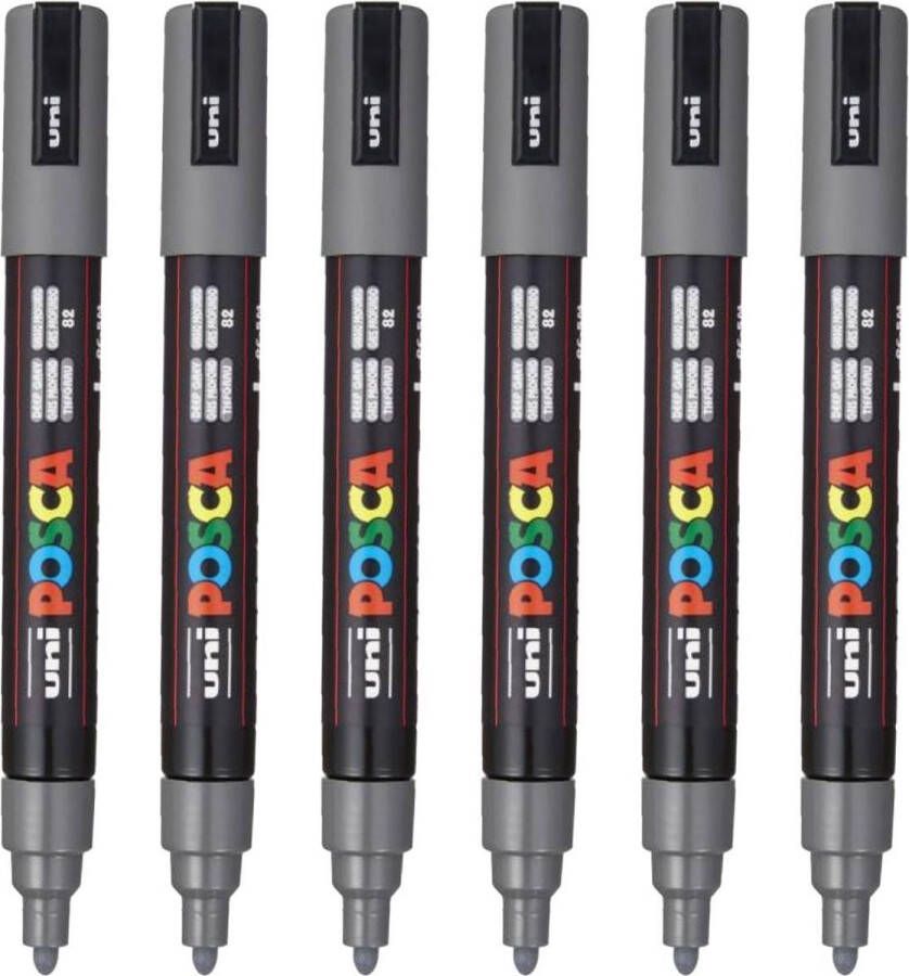 Posca Stiften PC-5M Medium Tip verfstiften Donkergrijs 6 stuks