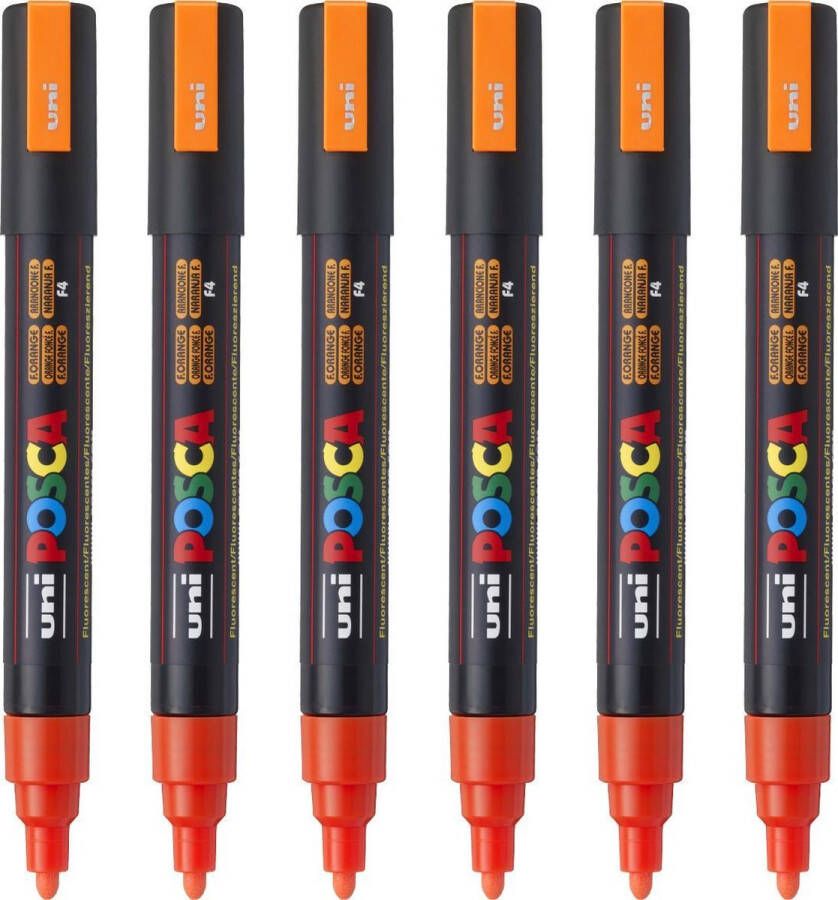 Posca Stiften PC-5M Medium Tip verfstiften Fluor oranje 6 stuks