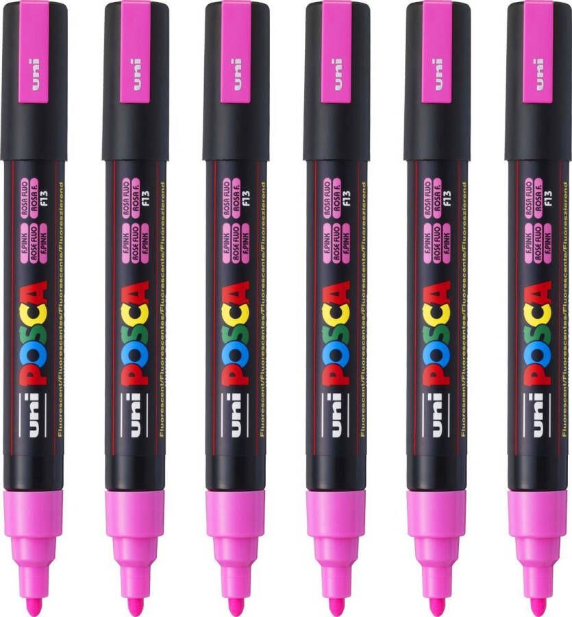 Posca Stiften PC-5M Medium Tip verfstiften Fluor roze 6 stuks