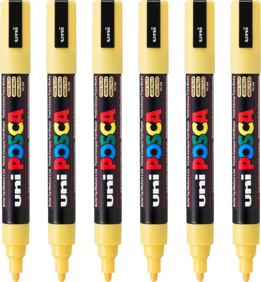 Posca Stiften PC-5M Medium Tip verfstiften Lichtgeel 6 stuks