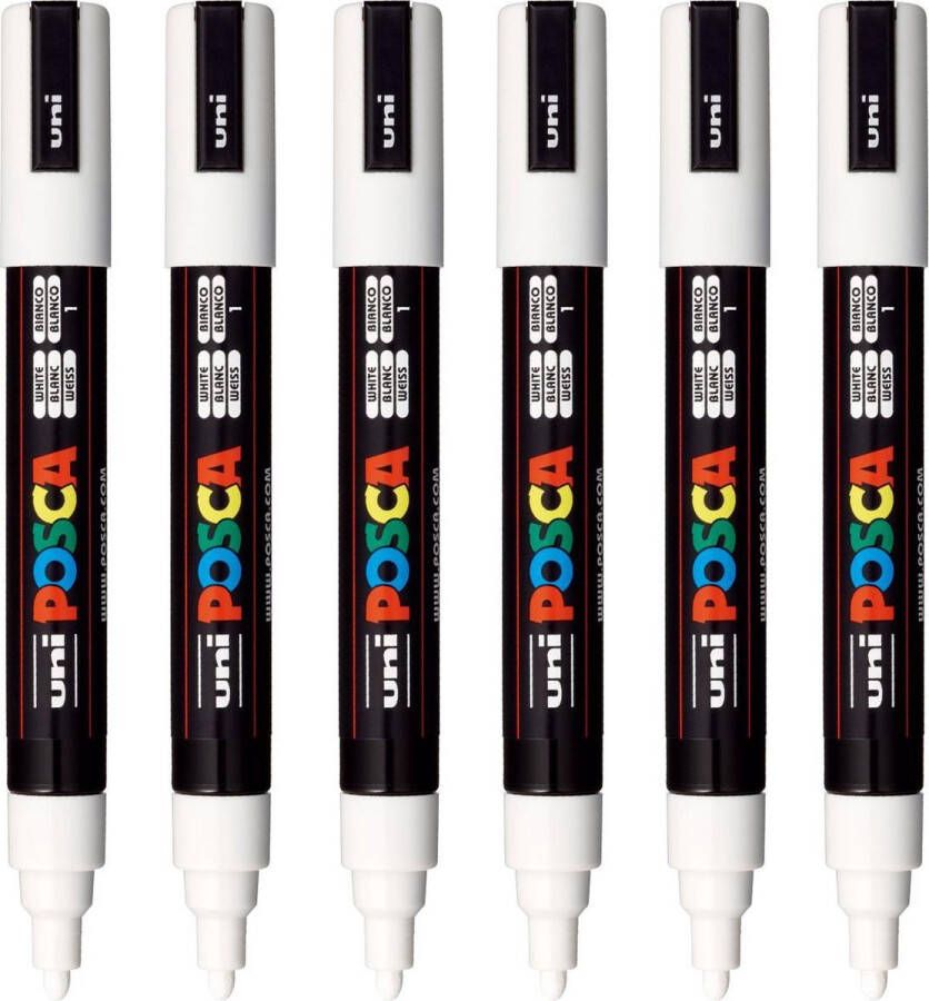 Posca Stiften PC-5M Medium Tip verfstiften Wit 6 stuks