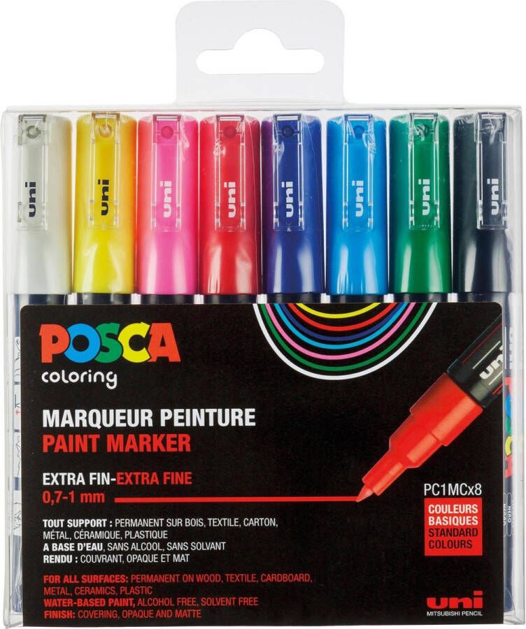 Merkloos Posca paintmarker PC-1MC set van 8 markers in geassorteerde basiskleuren