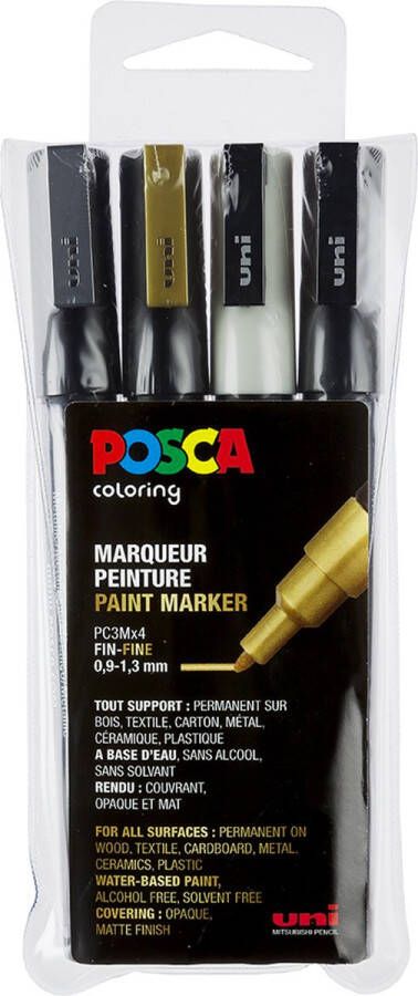 Merkloos Posca paintmarker PC-3M set van 4 markers in geassorteerde kleuren