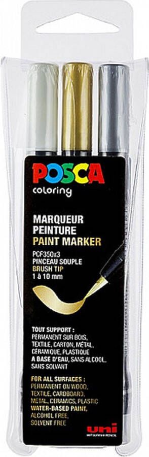 Uni Posca stiften set PCF350 wit zilver goud