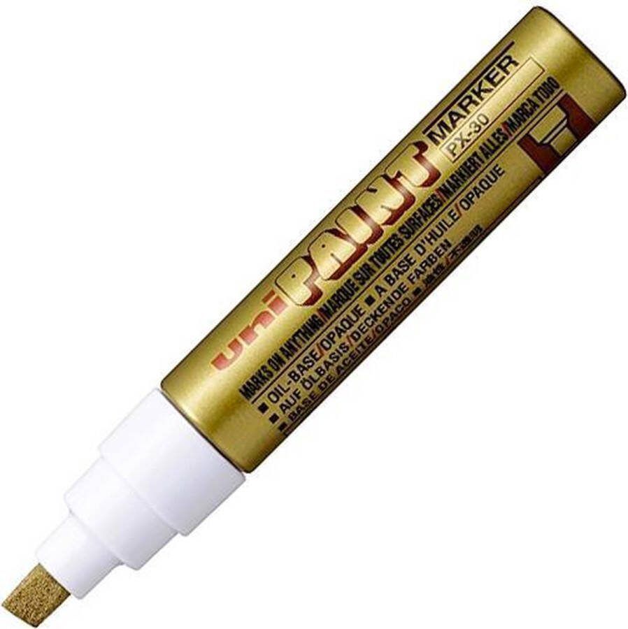 Uni Posca UNI Paint PX-30 Gouden Paint Marker 4 8 5 mm beitelpunt Verfstift op oliebasis geschikt voor vele ondergronden zoals; glas papier ceramiek plastic of metaal