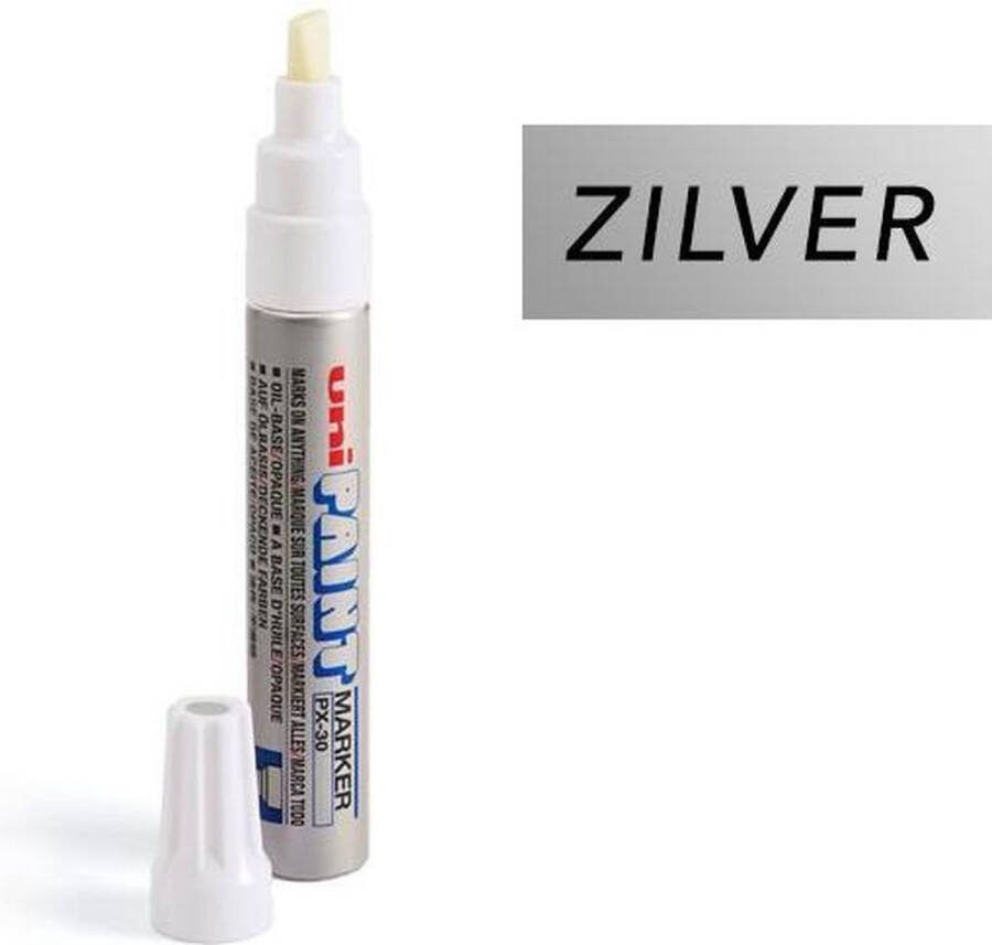 Uni Posca UNI Paint PX-30 Zilver Chrome Paint Marker 4 8 5 mm beitelpunt Verfstift op oliebasis geschikt voor vele ondergronden zoals; glas papier ceramiek plastic of metaal