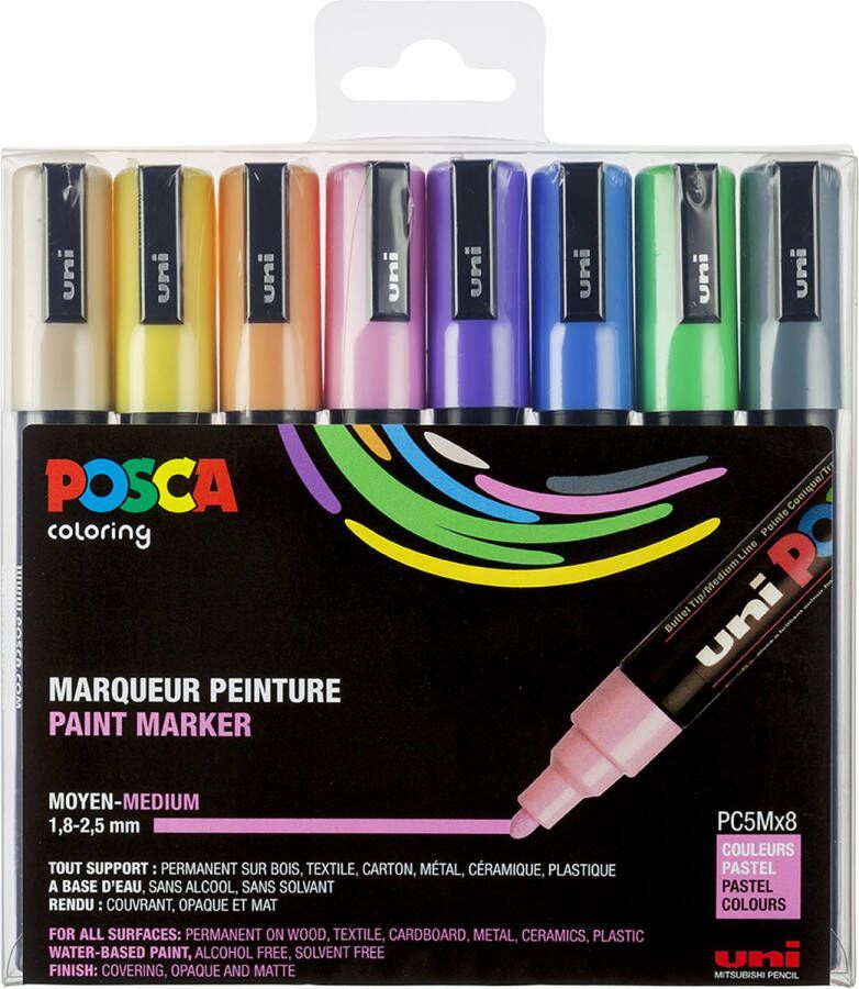 Posca paintmarker PC-5M set van 8 markers in geassorteerde pastelkleuren