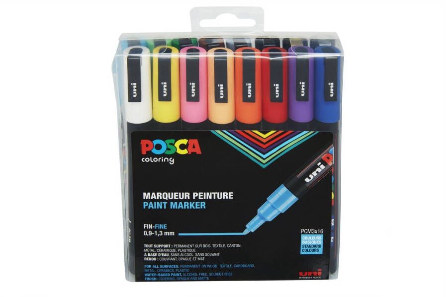 Posca Uni Stiften Standard Colors 16 stiften PC3M 0.9-1.3 mm lijn