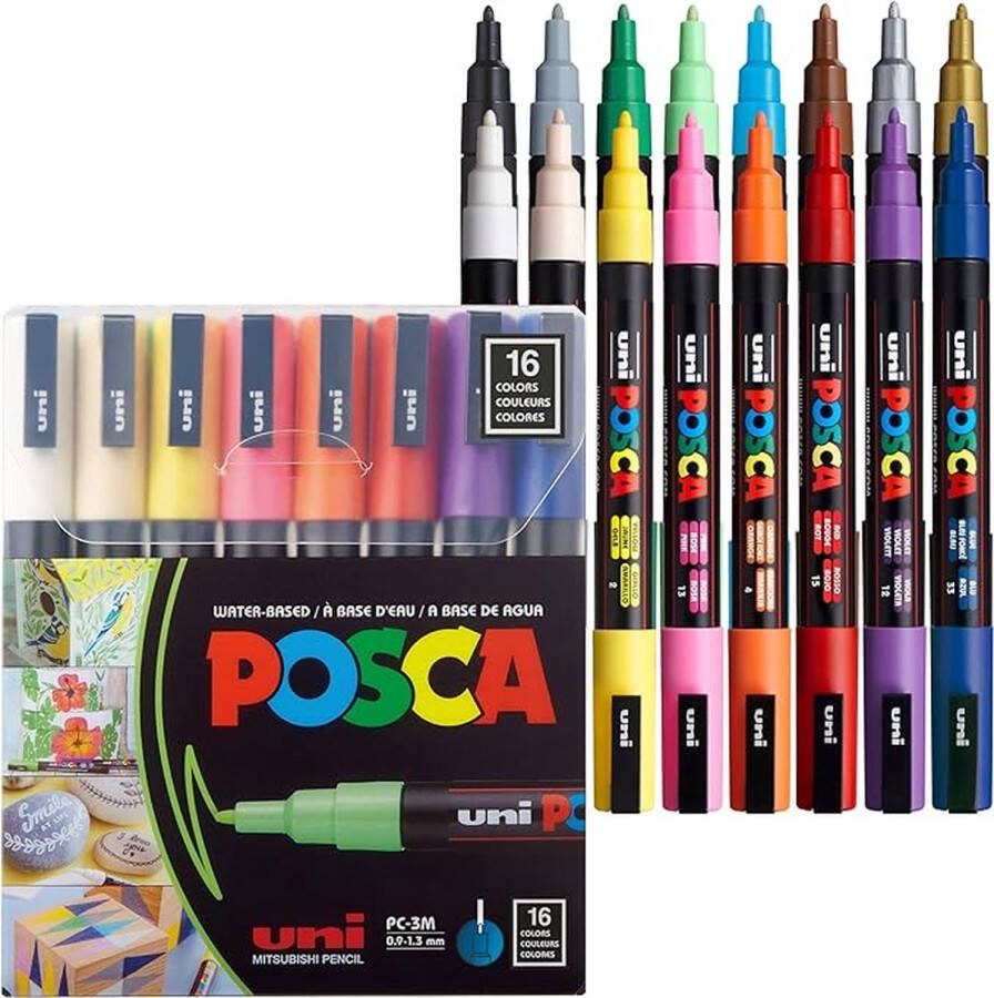 Posca Uni Stiften Standard Colors 16 stiften PC3M 0.9-1.3 mm lijn