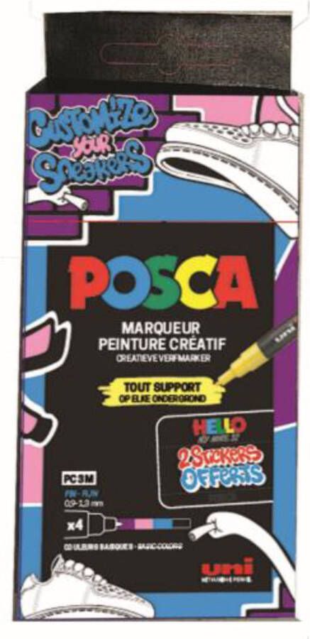 Posca verfmarkers 0 9 1 3mm customize your sneakers popkleuren set van 4