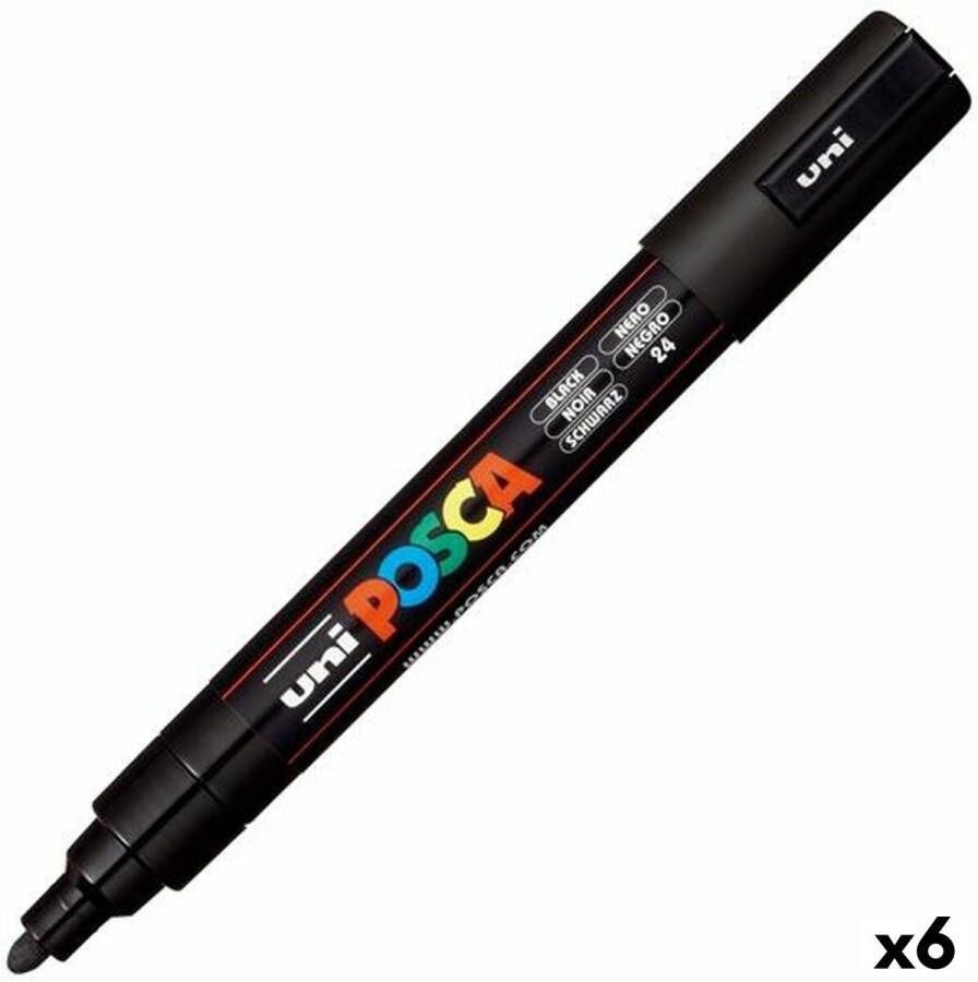 Posca Stiften PC-5M Medium Tip verfstiften Zwart 6 stuks