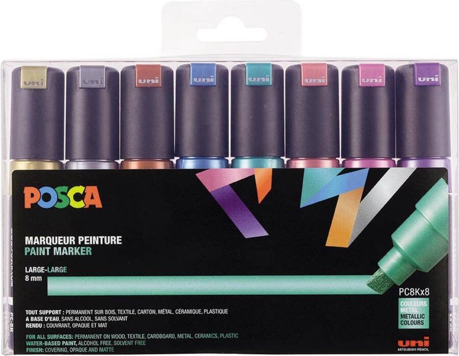 Posca Verfstift pc8k b schuin 8st metallic assorti