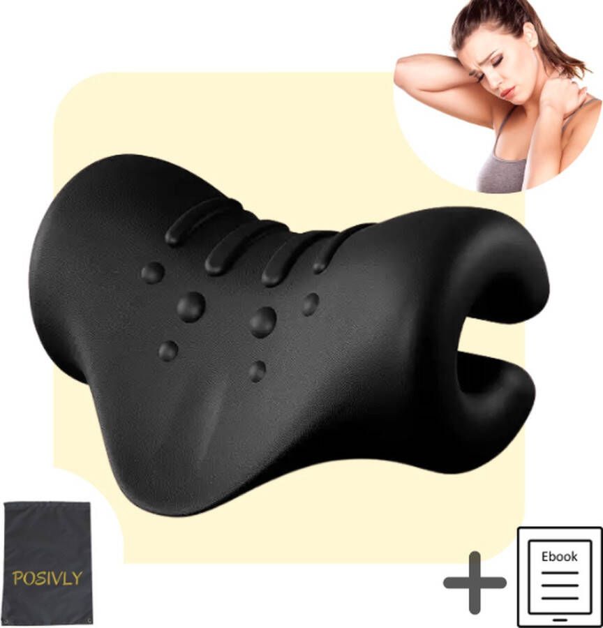 POSIVLY Nekstretcher Massagekussen Shiatsu massagekussen Nekmassage Apparaat Nekkussen Neck releaser Zwart Gratis Stappenplan en tas