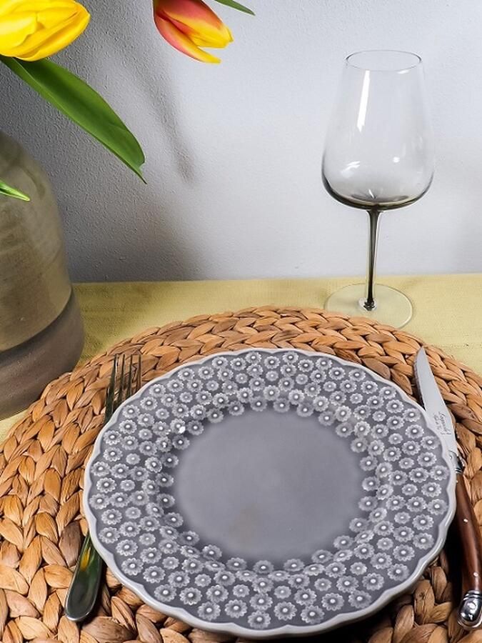 Pottery Jo PotteryJo DITSY Grijs ontbijtbord 22cm set van 2 borden klein bord gebaksbord reliëfpatroon Tafel beleving