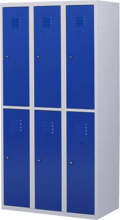 Povag Lockerkast metaal met slot 6 deurs 3 delig Grijs blauw 180x90x50 cm LKP 1007