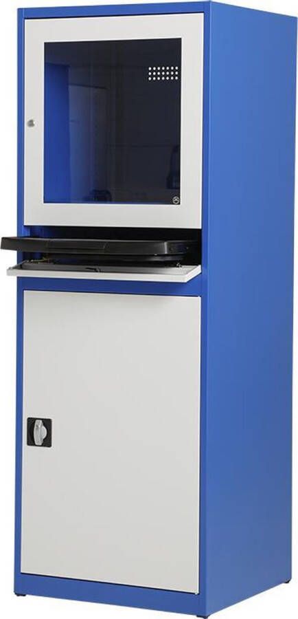 Povag Metalen computerkast werkplaats | Blauw grijs | 22 inch. | 175x64x63 cm (HxBxD) | ventilator en ventilatierooster | CKP-102