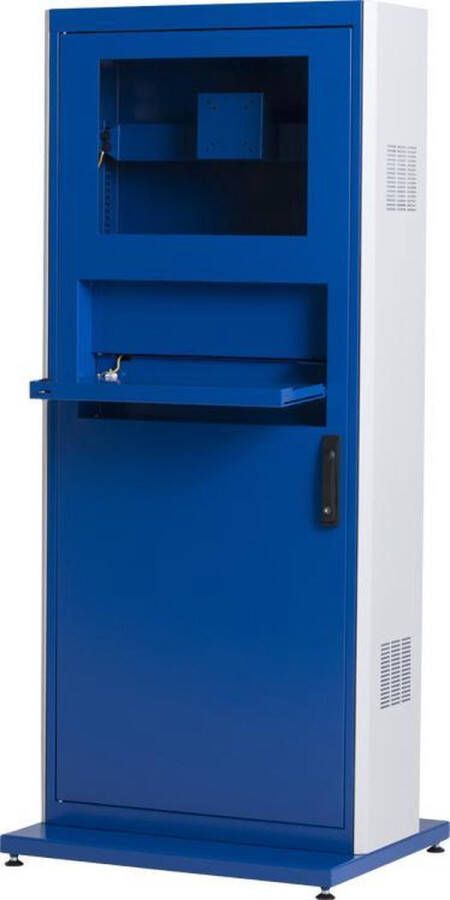 Povag Metalen computerkast werkplaats | Blauw grijs | 22 inch. | 177x75x33 cm (HxBxD) | ventilator en ventilatierooster | CKP-101