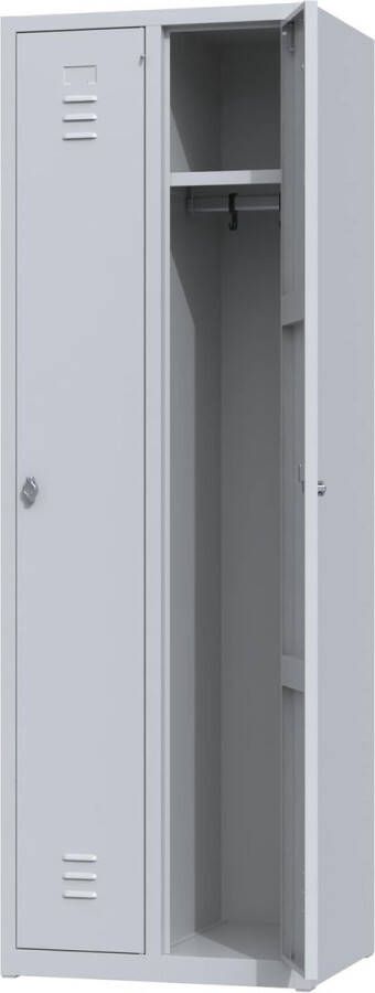 Povag Metalen lockerkast hang & leg lichtgrijs 2 deurs 2 delig met slot 180x60x50 cm voordeel lijn PLP-106