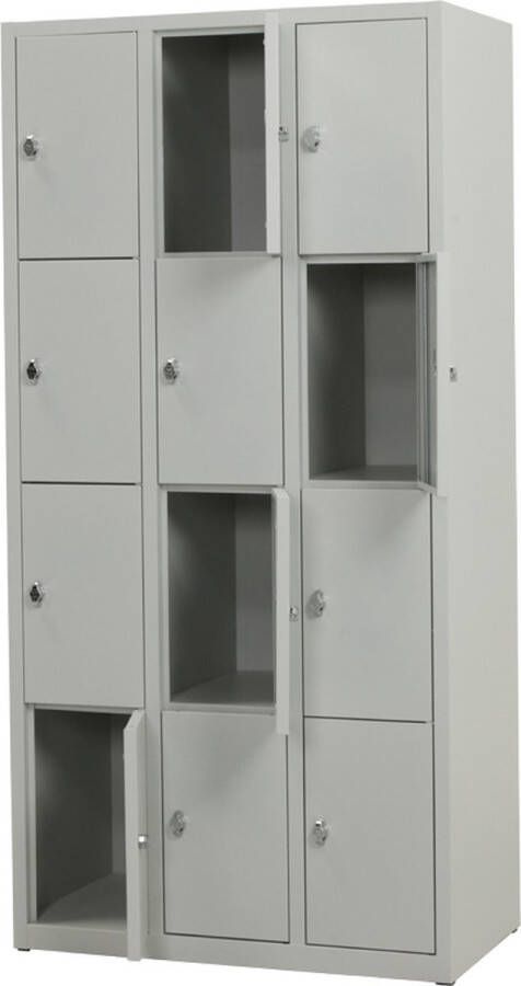 Povag Metalen lockerkast lichtgrijs 12 deurs 3 delig met slot 180x88 5x50 cm voordeel lijn PLP-105