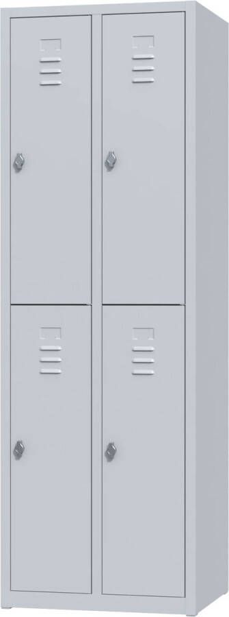 Povag Metalen lockerkast lichtgrijs 4 deurs 2 delig met slot 180x60x50 cm voordeel lijn PLP-107