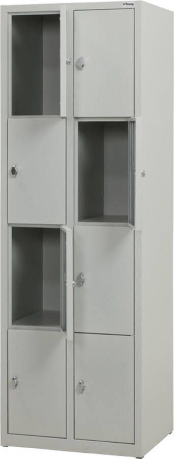 Povag Metalen lockerkast lichtgrijs 8 deurs 2 delig met slot 180x60x50 cm voordeel lijn PLP-108