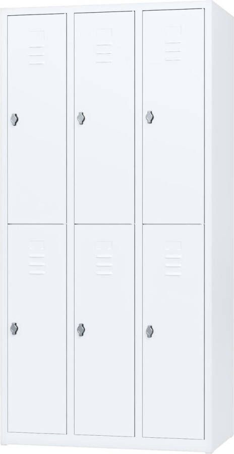 Povag Metalen lockerkast Wit 6 deurs 3 delig met slot 180x88 5x50 cm voordeel lijn PLP-102