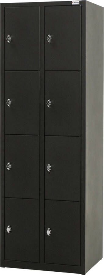 Povag Metalen lockerkast zwart 8 deurs 2 delig met slot 180x60x50 cm voordeel lijn PLP 108