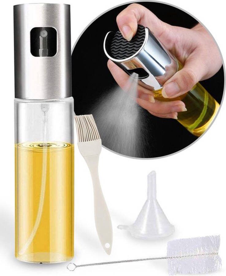MJK Verkoop Glazen Olijfolie sprayer Azijn spray Verstuiver voor Keuken Oliefles Cooking spray- Olie diffuser Oliespuit -Gezonde leefstijl- Bakspray Salade spray Inclusief 3 gratis accessoires