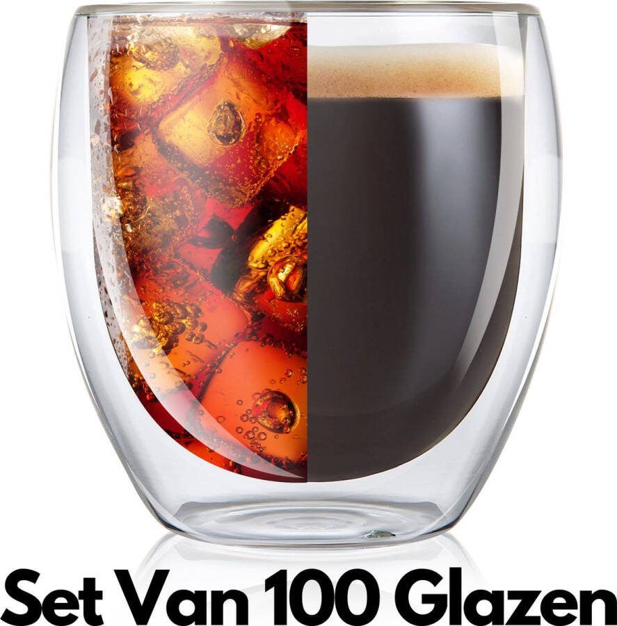 Powarkleen 250ml Set met 100 Dubbelwandige theeglazen Koffieglazen Horeca set