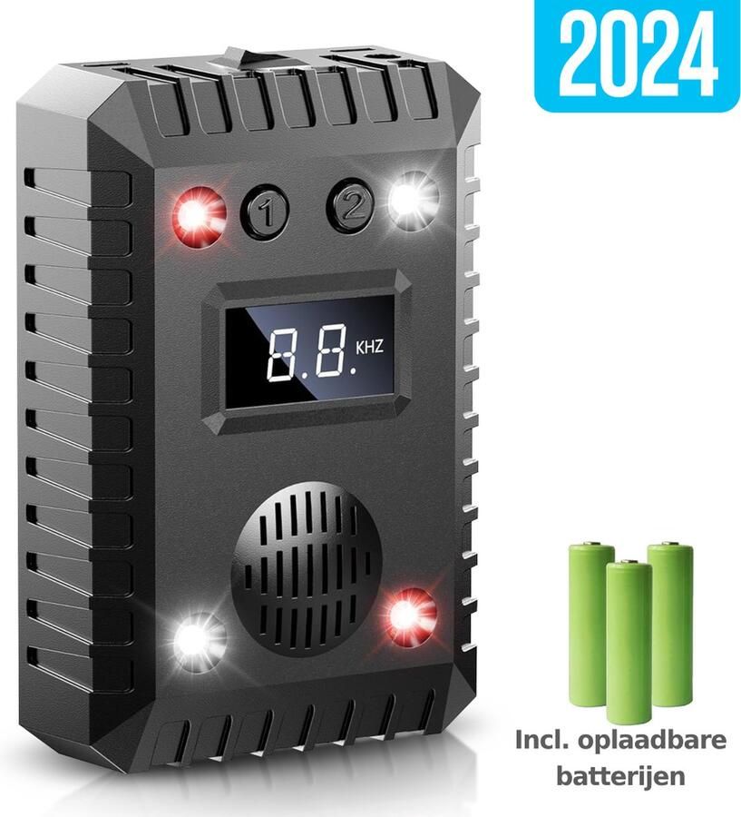 Powerbux AutoGuard Pro Marterverjager Steenmarter verjager Muizenverjager Marterverjager auto op Auto accu (12V) USB of Oplaadbare Batterijen Voor Binnen en Buiten Marters Muizen & Ratten Incl. Oplaadbare Batterijen