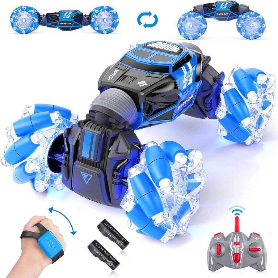Powerextra RC Stunt Car Blauw Afstand Bestuurbare Stunt Auto RC Auto voor binnen en buiten