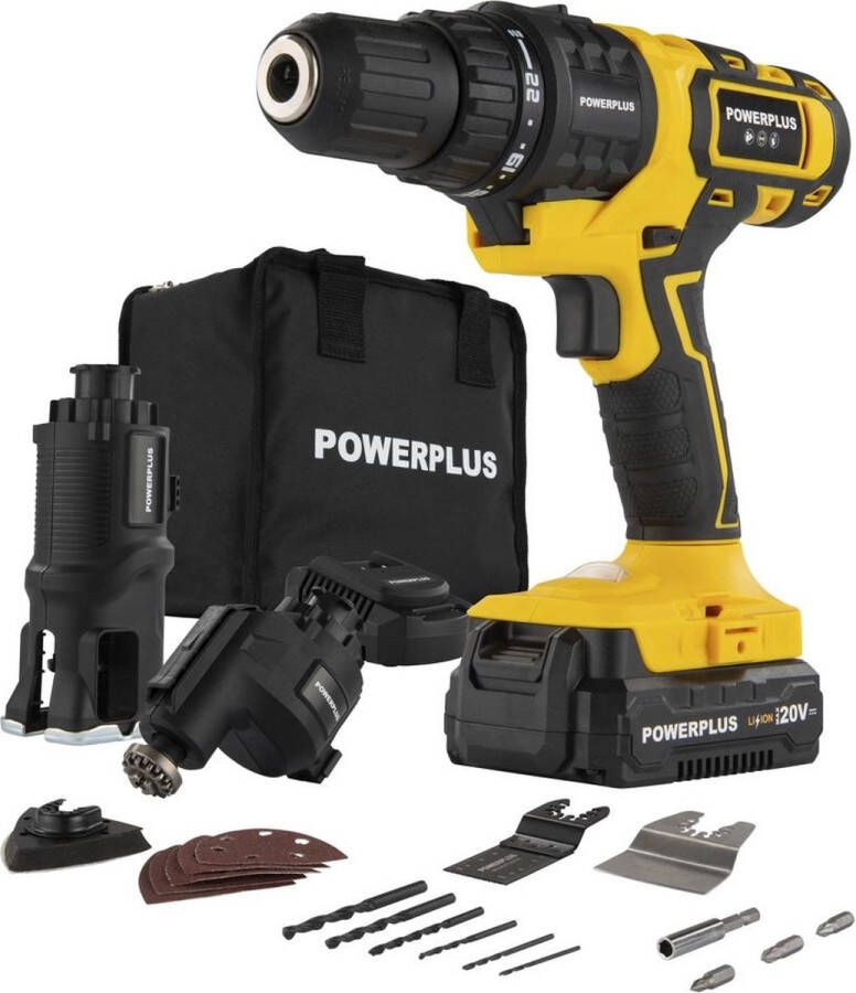Powerplus 5-in-1 accu combi gereedschap POWX00550- 20 V Multitool Schroeven boren zagen schuren en schrapen klusgereedschap- Met accu lader en 25 acc
