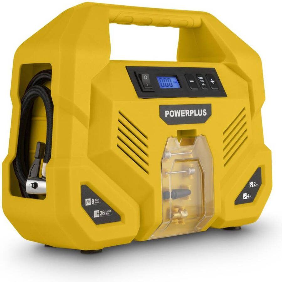 Powerplus Compressor POWX1707 12 V draagbare luchtpomp 8 bar 36.5 l min Auto fiets luchtmatras en ballen
