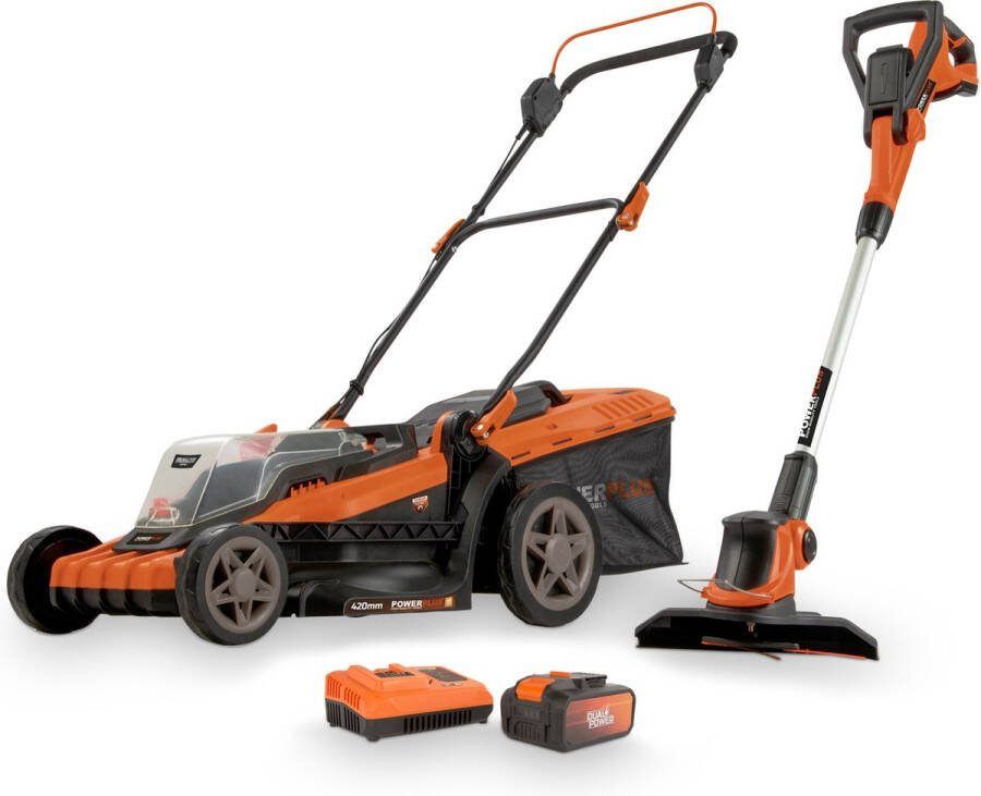 Powerplus Dual Power Accu-grasmaaier en grastrimmer POWDPG75621 Grasmaaier van 40 V en 420 mm Ø en grastrimmer van 40 V en 230 mm Ø met accu en lader
